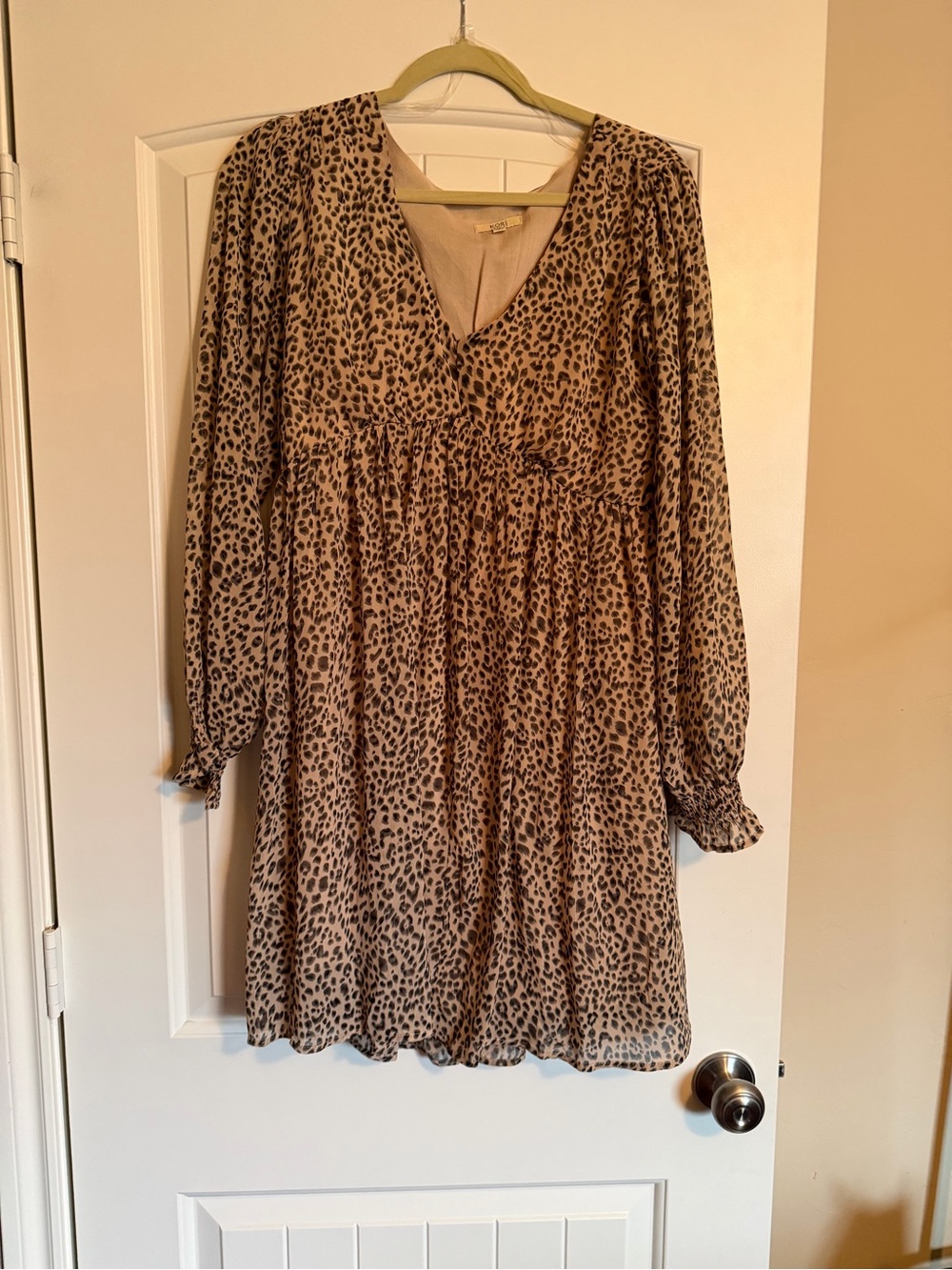 Kori America Leopard Print Babydoll Mini Dress Small Long Sleeve